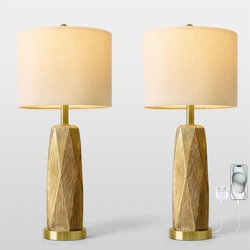 27.5" Gold Table Lamps Set of 2 with USB (2 Count)