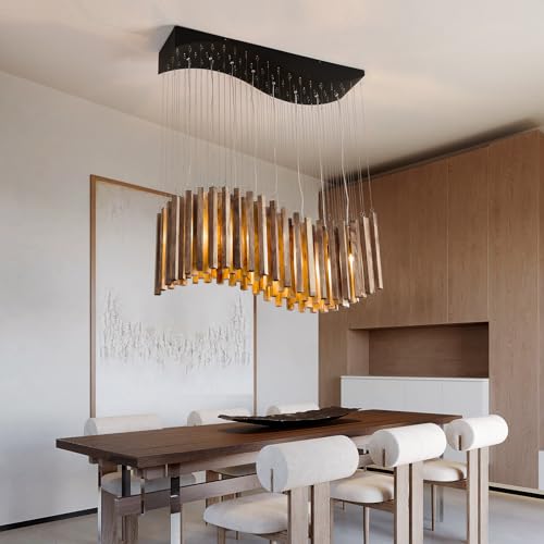 8 Light Wood Chandelier Light Fixture Boho Pendant Light Rustic Large Hanging lamp for Farmhouse Living Doom Entryway Entrance Dinning Room Foyer Kitchen
