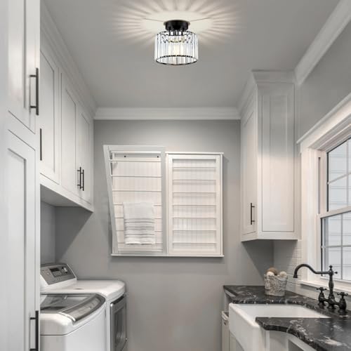 Crystal Black Semi Flush Ceiling Light 8.66 Inch