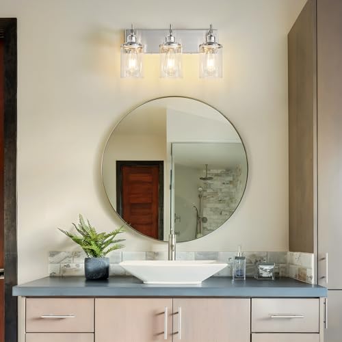 3 Light Brushed Nickel Bathroom Light Fixture Over Mirror Modern Bathroom Vanity Light Vintage Wall Lighting with Clear Glass Shade for Bathroom (3 Count)