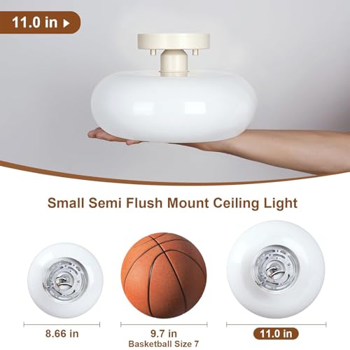 Mid Century Modern Cream White Semi Flush Ceiling Light 11.0 Inch