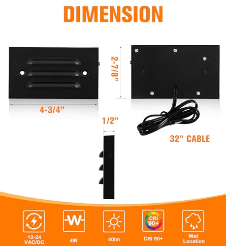 4 Inch 5CCT 12V 4W Low Voltage LED Step Light with Horizontal Louvered Faceplate for Steps Decks Stairs (6 Count)