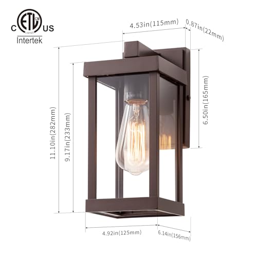 11" Classic Outdoor Wall Sconce 1 Light in Oil Rubbed Bronze Rectangular Metal Frame and Clear Glass Shade Waterproof Porch Light Patio Light Pack of 2 (2 Count)