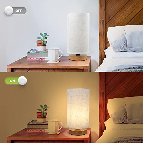 Minimalist Dimmable Nightstand Lamp with Round Fabric Linen Shade