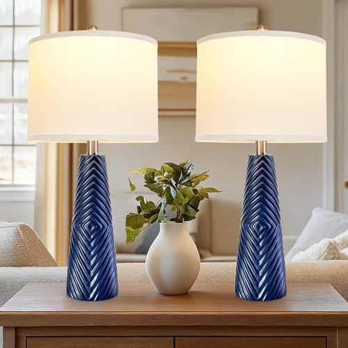 Nightstand Lamp Bedside Lamps Set of 2 Vintage Rustic Farmhouse Table Lamp 3 Way Dimmable Horizontal Stripe Light