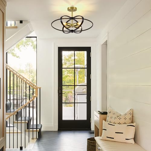 Semi Flush Mount Ceiling Light Chandelier 20'' Black and Gold Modern Light Fixtures Ceiling 4