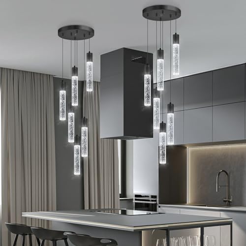 Modern Pendants Light for Kitchen Island Crystal Mini Chandeliers Dining Room LED Pendant Lighting Fixture High Ceiling Hanging Lights Bedroom Island Kitchen Foyer 6000K White Light Fixtures Black
