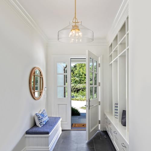 Chandelier Rustic Farmhouse Industrial Round Ceiling Pendant LED Light Fixture with Clear Glass Shades for Dining Room Kitchen Island Foyer Entryway