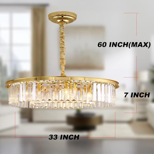 Gold Crystal Chandeliers Modern Contemporary Ceiling Lights Fixtures 33 inch Diameter Polished Gold 8 Lights
