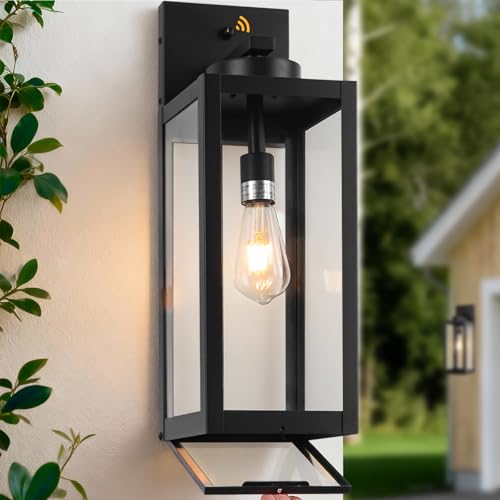 20" Black Dusk to Dawn Outdoor Wall Lantern with Closed Bottom