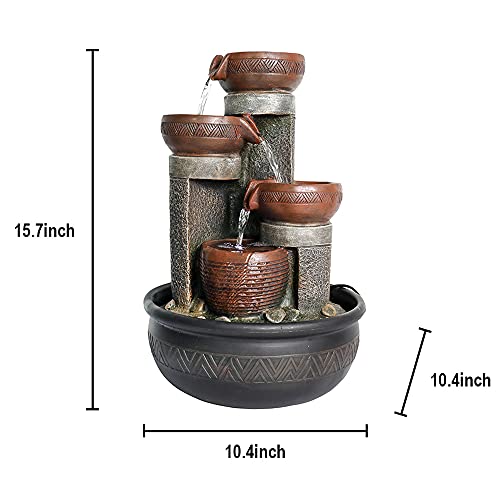 15.7" H 4 Tier Indoor Tabletop Waterfall Fountain with LED Lights Desktop Fountains Calming Sound for Home Office Decor