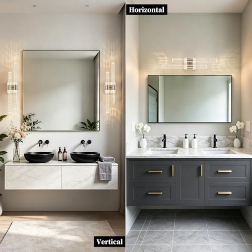 Crystal Wall Sconces Set of Two LED Wall Sconce Hardwired Brushed Nickel Bathroom Vanity Light Fixtures 21.25in 4000K Vertical and Horizontal Wall Mounted Sconces for Bedroom Living Room (2 Count)