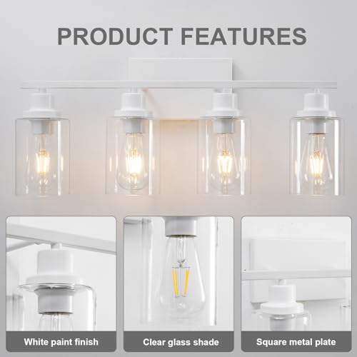 4 Light White Bathroom Light Fixtures Vanity Light Over Mirror Modern Wall Lighting Sconces Rustic Industrial Wall Lamp for Bathroom