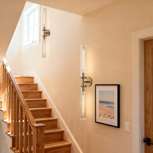 30 inch Wall Sconces Linear Glass Sconces Bathroom Sconces Brass (2 Count)