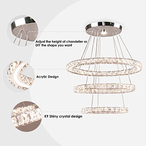 3 Ring Acrylic Crystal Chandelier Modern Ceiling Light Fixture