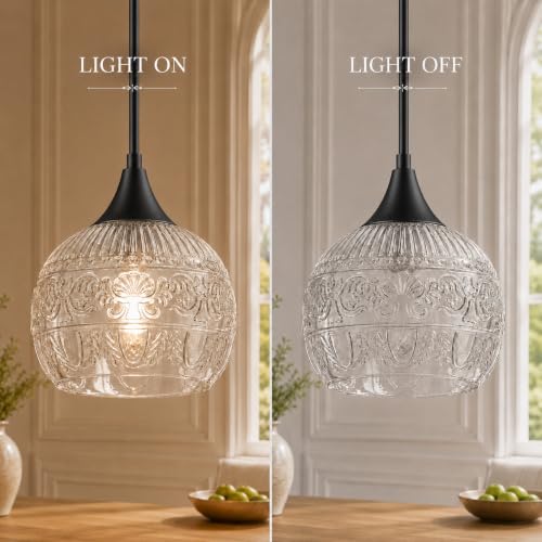 DSMJFU Black Pendant Light Set of 2 with Clear Glass for Kitchen Island (2 Count)