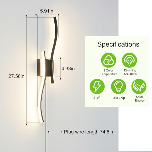 Modern Plug in Wall Sconce Set of 2 (2 Count)