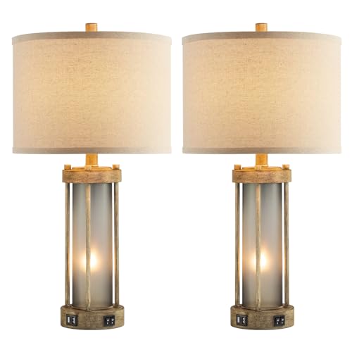 Farmhouse Table Lamps Set of 2 for Living Room with 2 USB Ports (2 Count)