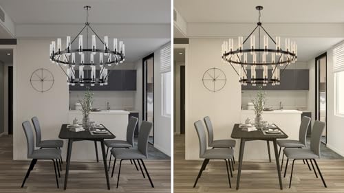 60 Inch Black Wagon Wheel Chandelier 2 Tier with Glass Shade