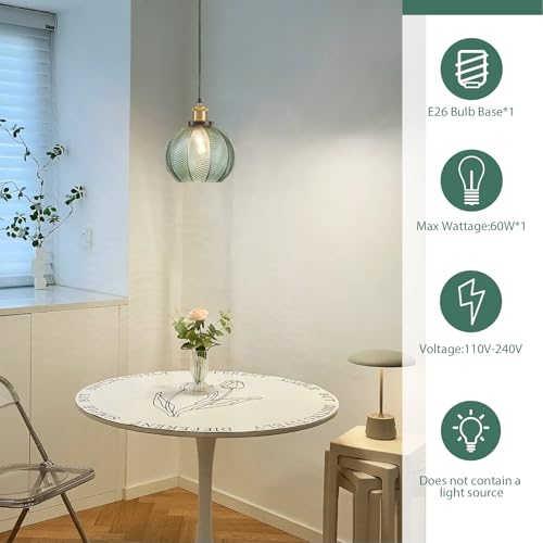 Vintage Green Glass Pendant Lights for Kitchen Island E26 Base