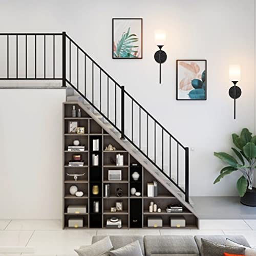 Mid Century Modern Wall Lamp 2 Pack with White Cylinder Glass Shades Matte Black Wall Sconce Bathroom Vanity Lighting Industrial Farmhouse Wall Light Fixtures for Mirror Bedroom Living Room (2 Count)