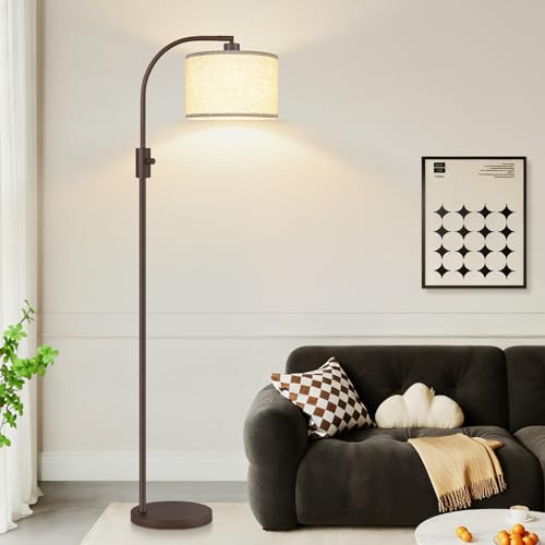 Upgraded Modern Arc Dimmable Tall Standing Floor Lamp with Linen Shade