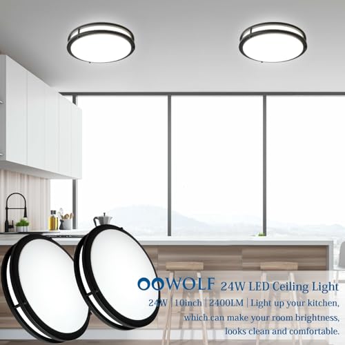 10inch LED Flush Mount Ceiling Light Fixture Dimmable Matte Black (2 Count)