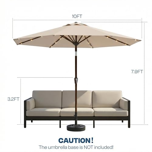 10FT Solar Patio Umbrella with Lights