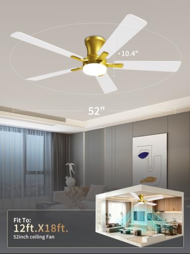 52 Inch White Gold Low Profile Ceiling Fan with Light and Remote (Gold White / 52 Inch)