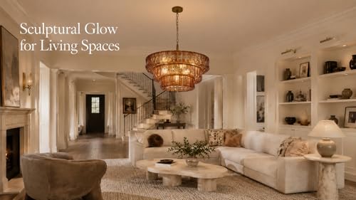3 Tier 26 Inch Amber Crystal Glass Chandeliers