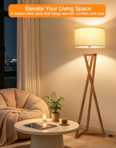 62" Wood Tripod Floor Lamp (Amber Walnut)