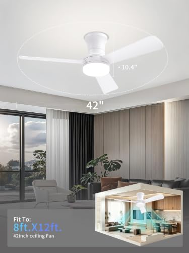 42 Inch White Low Profile Ceiling Fan with Light and Remote (White-3 / 42 Inch)