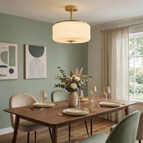 3 Light Gold Semi Flush Mount Ceiling Light