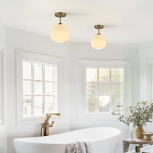 Gold White Glass Flush Mount Ceiling Light for Hallway (2 Count)