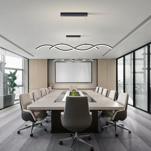 Modern LED Chandelier 31.49in Waving Linear Pendant Light Dimmable 3000K-6000K with Remote Control Hanging Island Light Fixture for Dining Room Living Room
