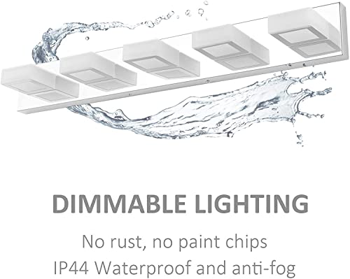 Dimmable Chrome Bathroom Light Fixtures 5 Lights Modern LED Vanity Light Fixtures Acrylic Stainless Steel Chrome Bathroom Vanity Wall Lighting Over Mirror