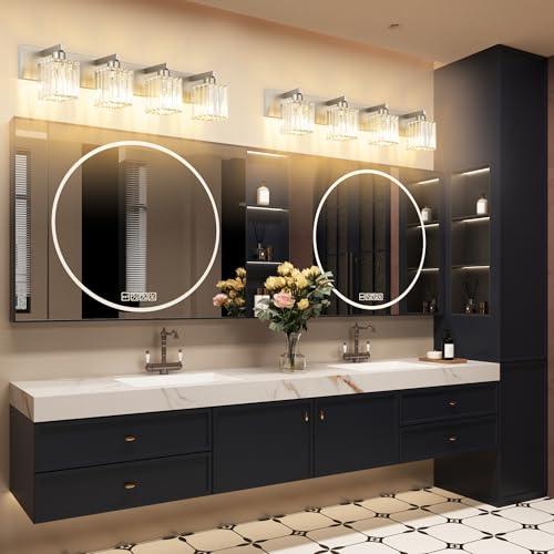 Brushed Nickel Bathroom Lighting Fixtures 4 Light Crystal Modern Bathroom Vanity Light