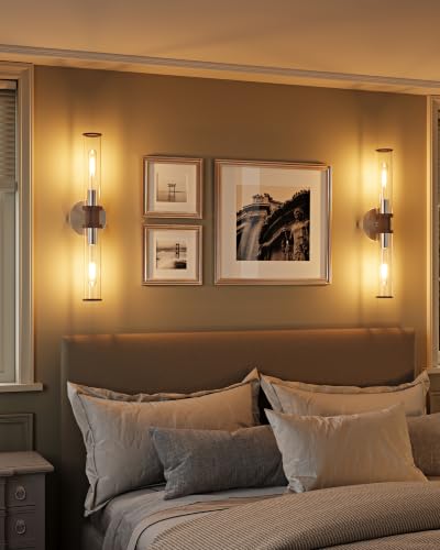 Nickel & Walnut Wireless Battery Operated Wall Sconces with Remote