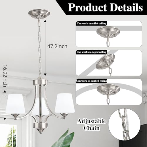 Brushed Nickel Dining Room Light Modern Sliver Chandelier with Frosted Glass