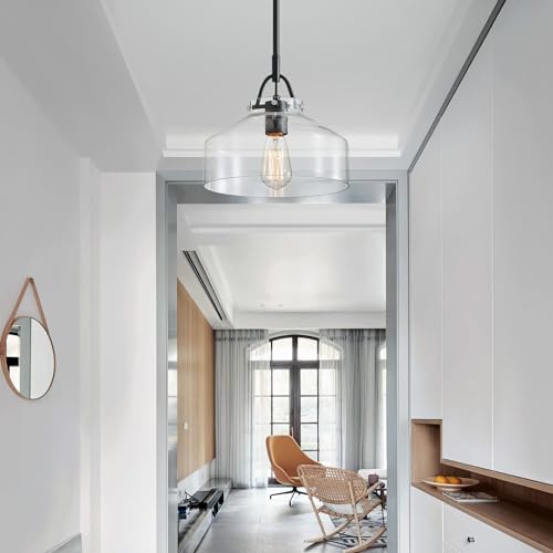 Chandelier Rustic Farmhouse Industrial Round Ceiling Pendant LED Light Fixture with Clear Glass Shades for Dining Room Kitchen Island Foyer Entryway