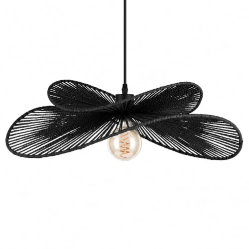 22.8" Large Rattan Pendant Light (Black)