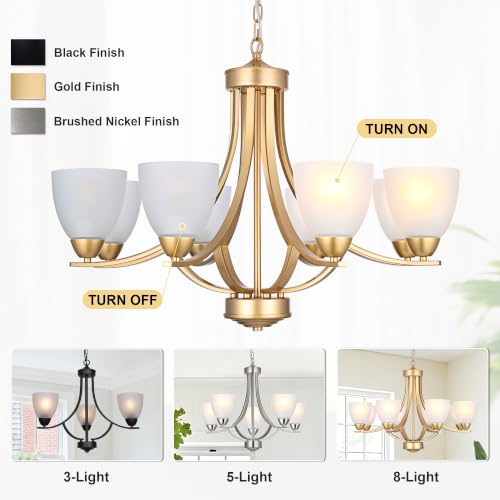8 Light Large Gold Chandeliers for Dining Room Industrial Pendant Light Kitchen Island Fixture