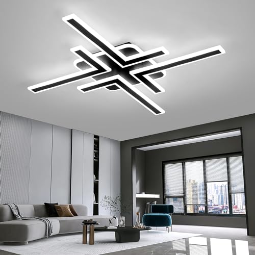 Modern Sputnik Flush Mount Ceiling Light Fixture 34.25Inches LED Dimmable Ceiling Light with Remote Control 3 Color 64W Black Chandelier for Kitchen Dining Room Living Room Bedroom
