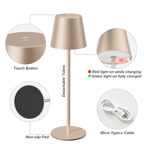 Champagne Gold Cordless Table Lamp Rechargeable (2 Count)