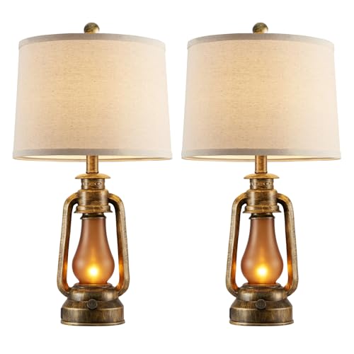 25" Set of 2 Rustic Lantern Table Lamps for Living Room Bedroom (2 Count)