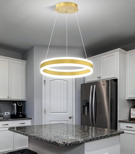 D15.7'' Modern Ring Chandelier for Dining Room LED Dimmable Pendant Lighting High Ceiling Chandelier for Living Room Foyer Bedroom Entryway 3000K