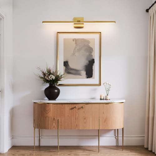 Gold Modern Bathroom Vanity Light 32 Inch 24W Dimmable 5CCT LED Bathroom Lighting Fixtures Over Mirror Brushed Gold Bar Vanity Lights for Bathroom Mirror Cabinets Bedroom