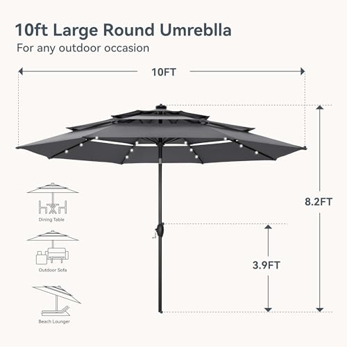 10ft 3 Tier Outdoor Patio Umbrella with 24pcs LED Lights