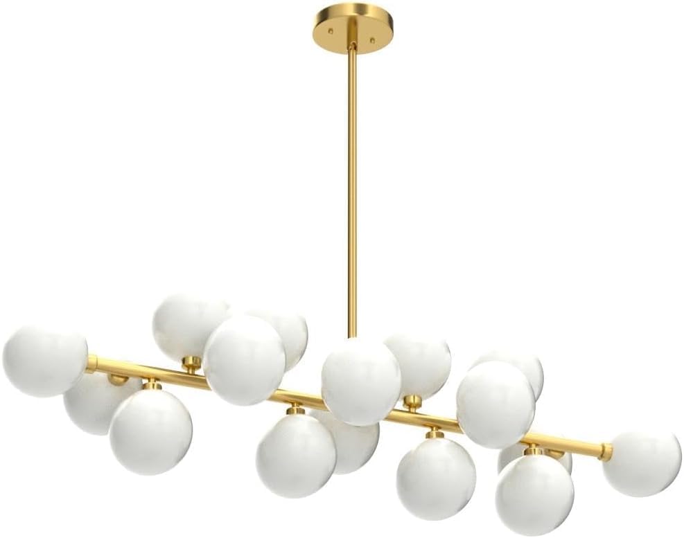 Mid Century Modern Gold Chandelier Rectangle Pendant Fixtures Linear Sputnik Chandeliers for Kitchen Island Dining Room Over Table