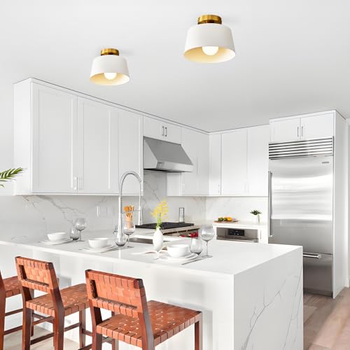 2 Pack White and Gold Modern Semi Flush Mount Ceiling Light Fxiture 10 in (2 Count)